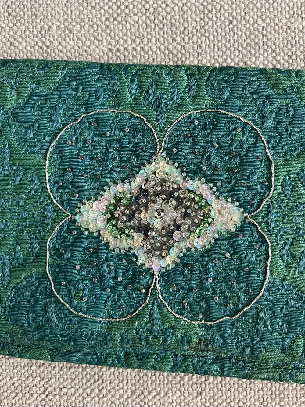 Vintage Brocade Sequined Clutch Purse Teal green blue Formal Bag